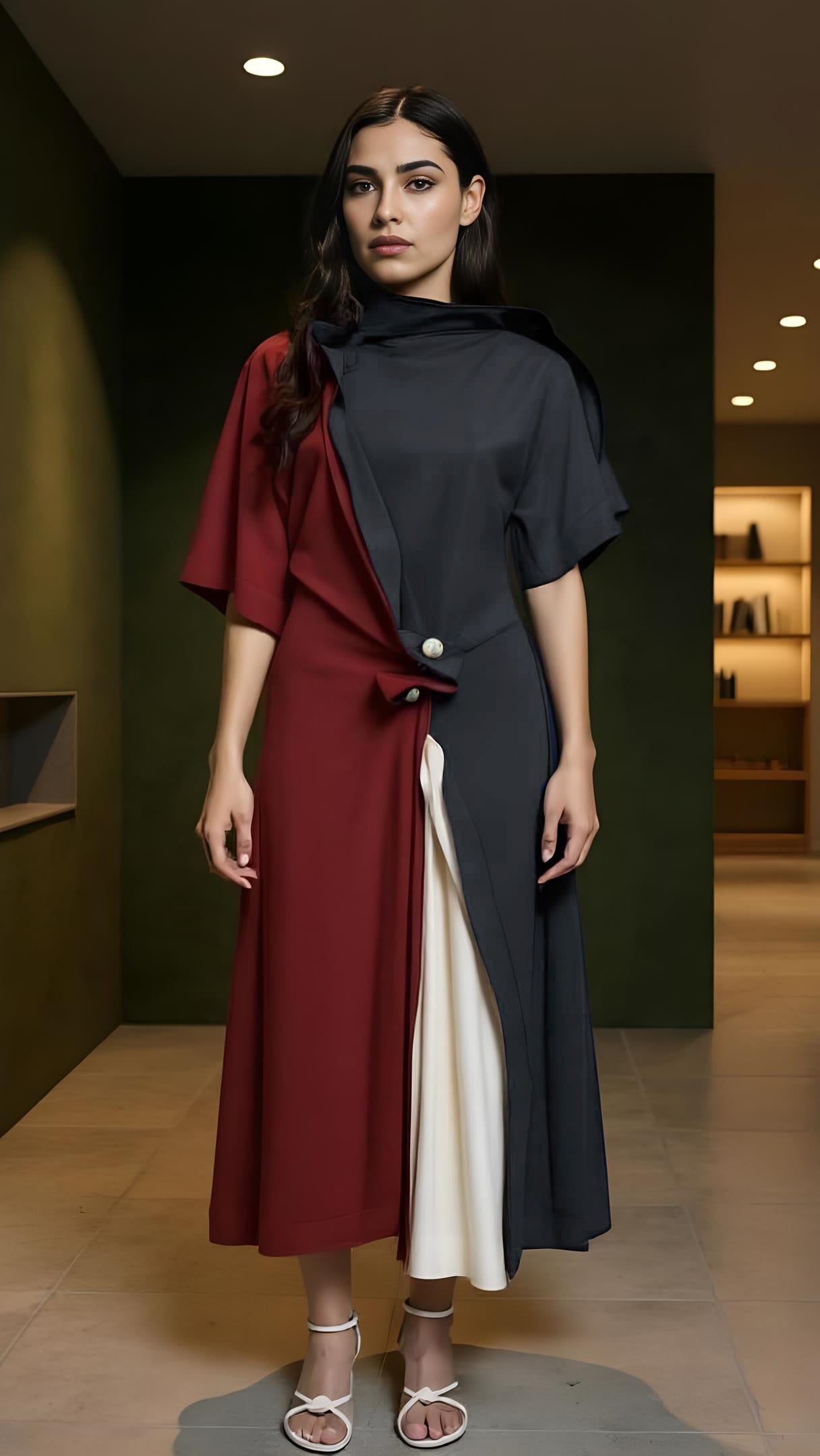 Colorblock Draped Midi