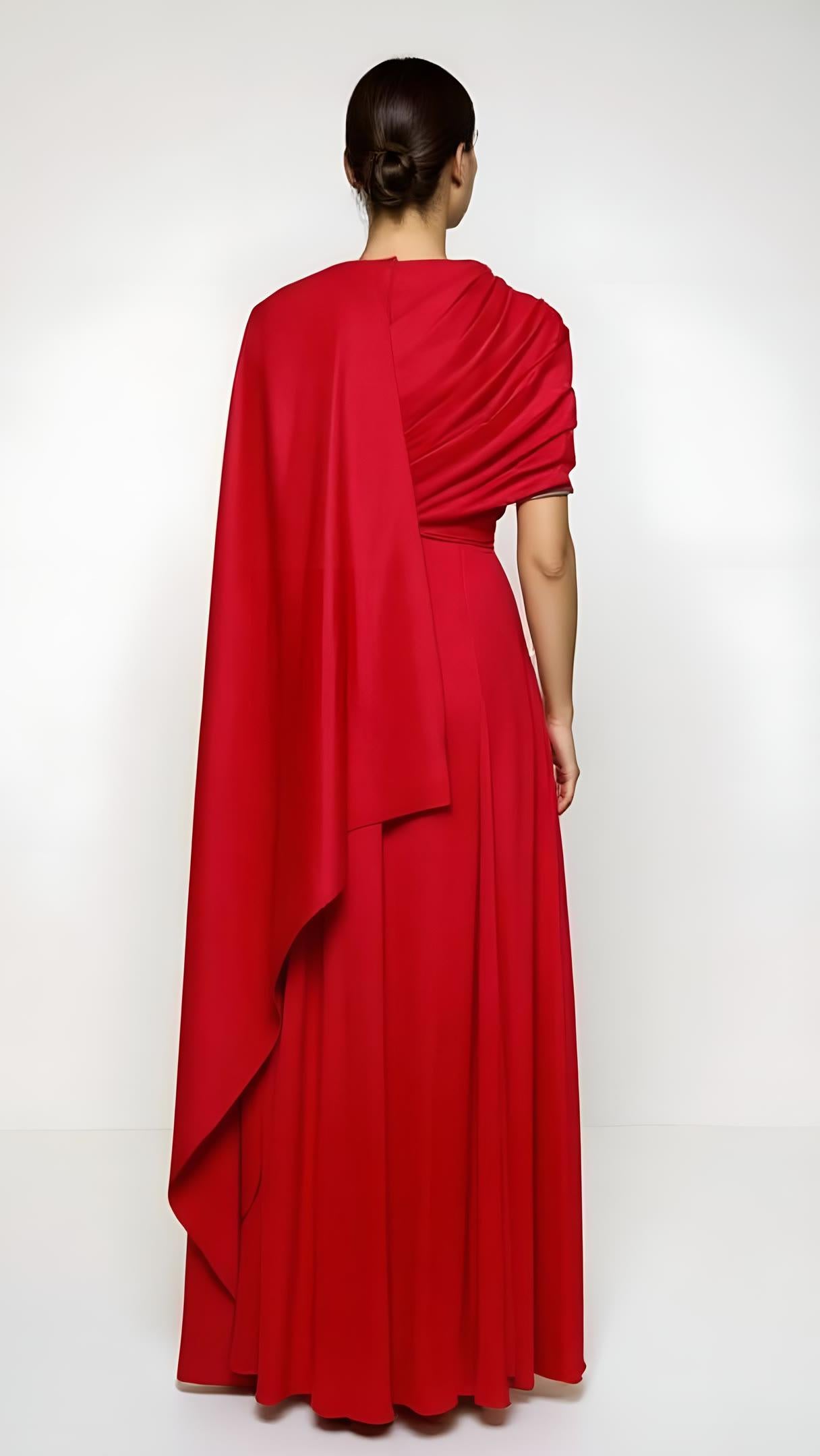 Scarlet Cape Pleat Gown