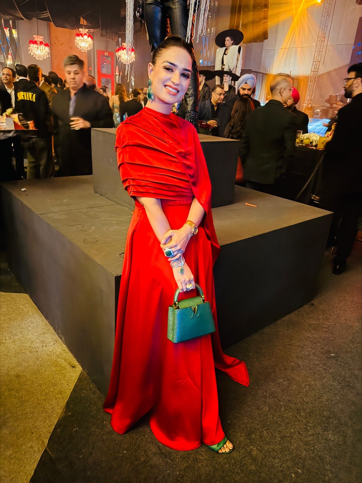 Scarlet Cape Pleat Gown