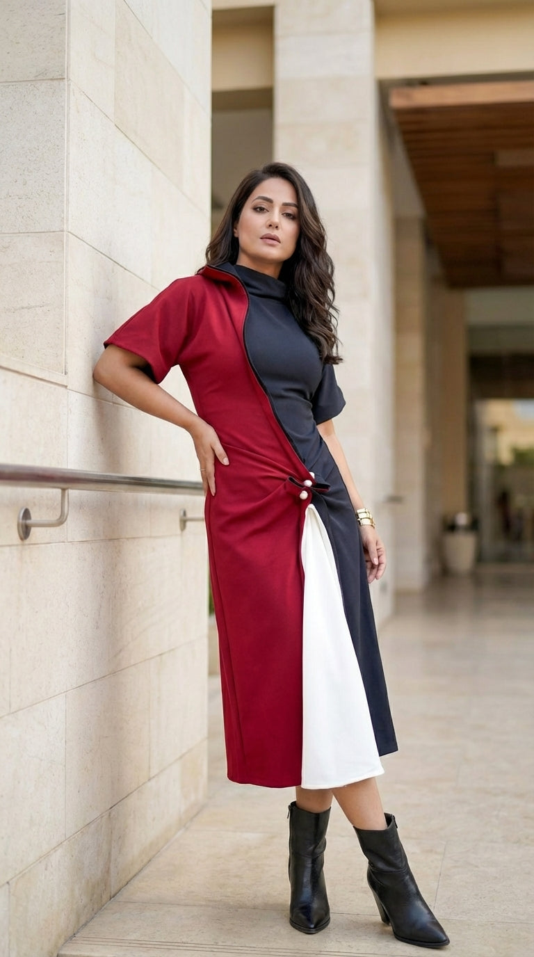 Colorblock Draped Midi