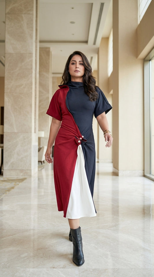 Colorblock Draped Midi