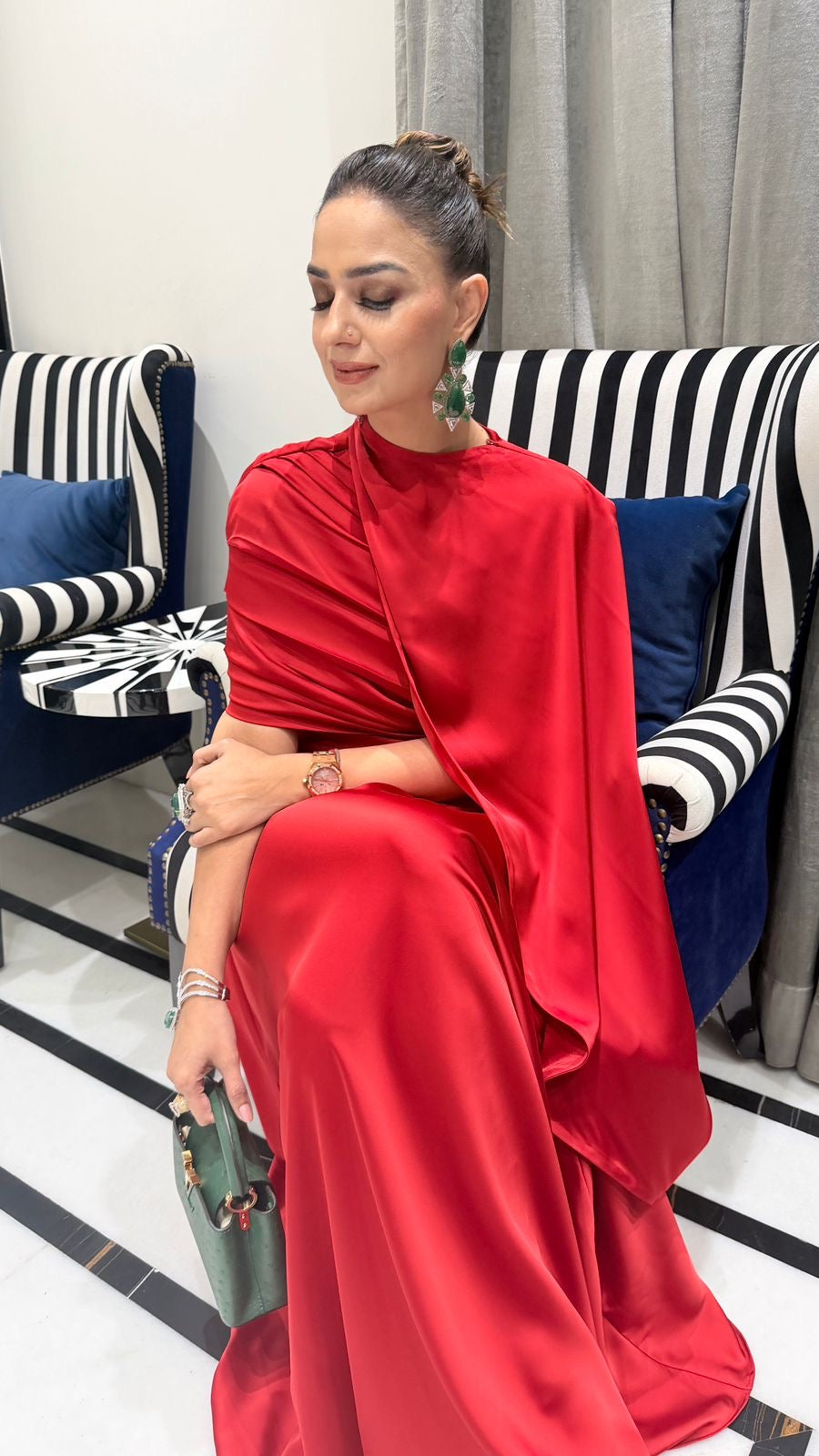 Scarlet Cape Pleat Gown