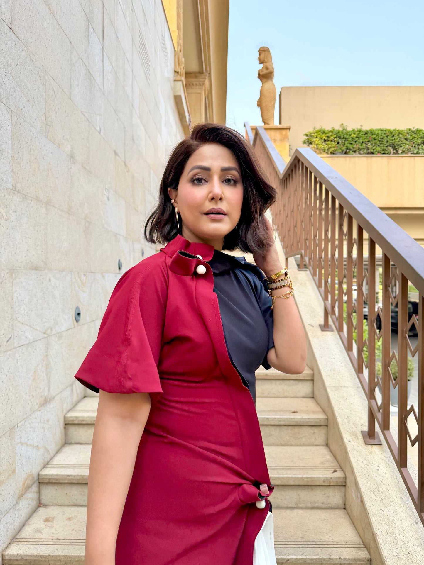 Colorblock Draped Midi