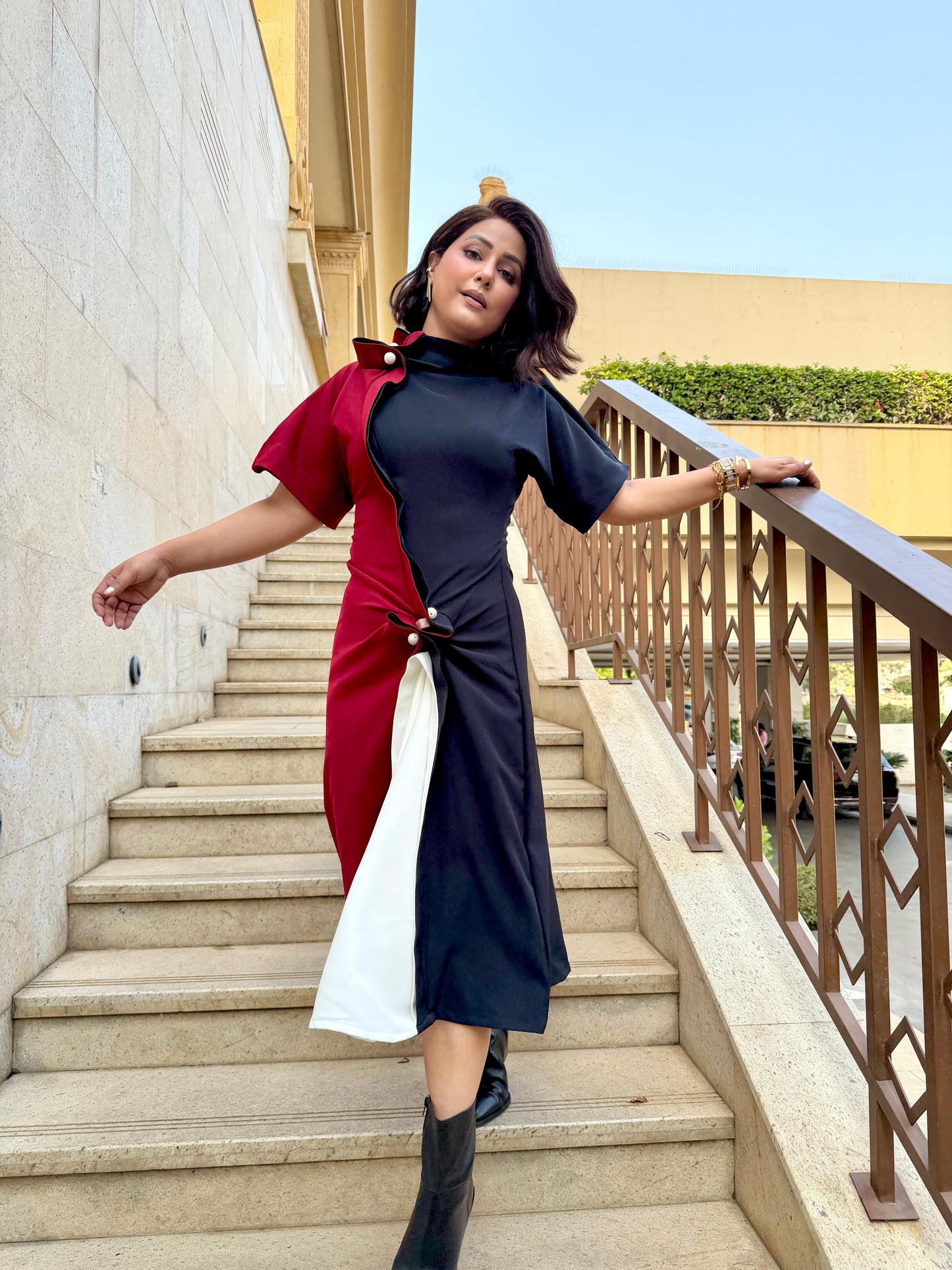 Colorblock Draped Midi