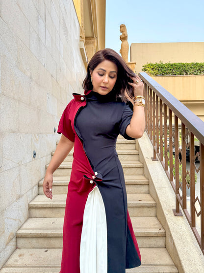 Colorblock Draped Midi