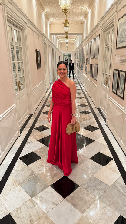 Scarlet Cape Pleat Gown