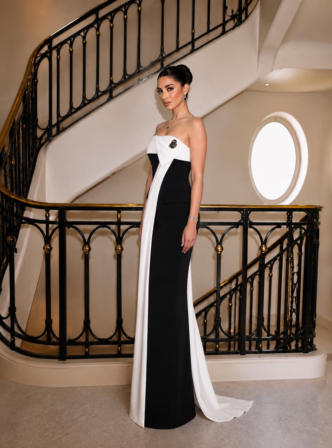 Ivory Drape Column Gown