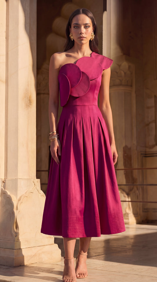 One Shoulder Petal Midi