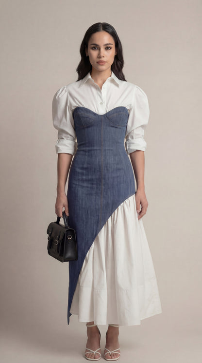 Denim Corset Shirt Midi