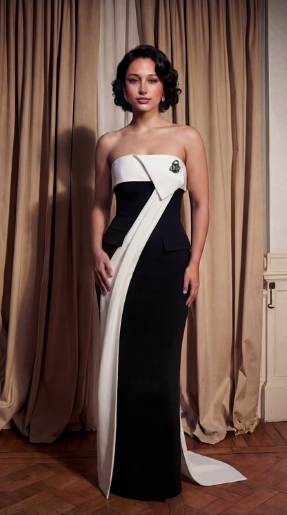 Ivory Drape Column Gown