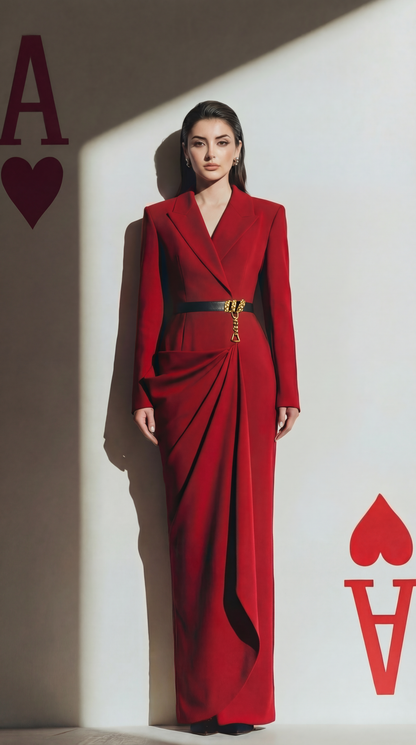 Crimson Blazer-Drape Dress