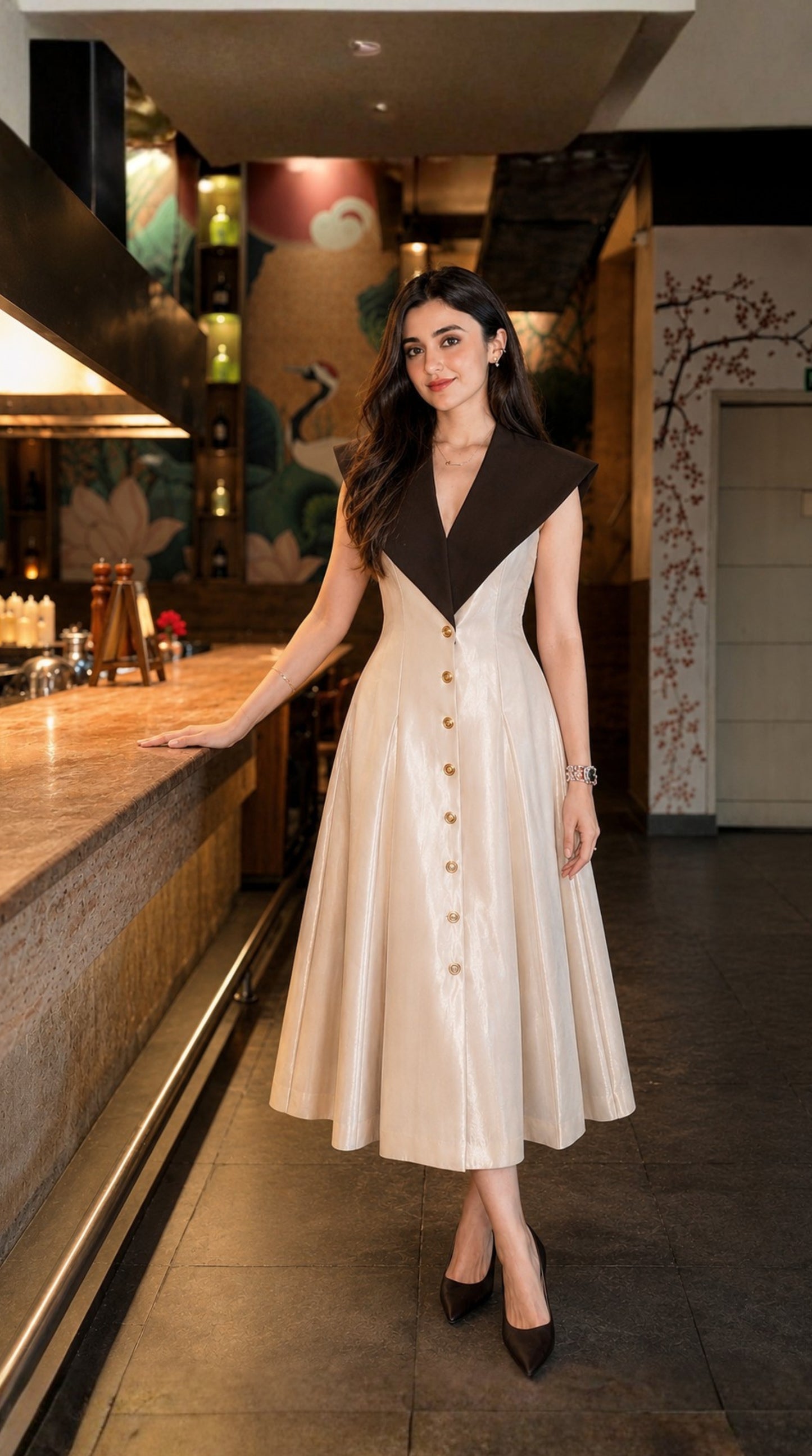 Noir Collar Champagne Dress