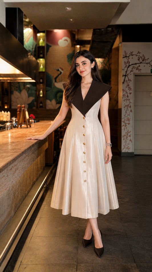 Noir Collar Champagne Dress